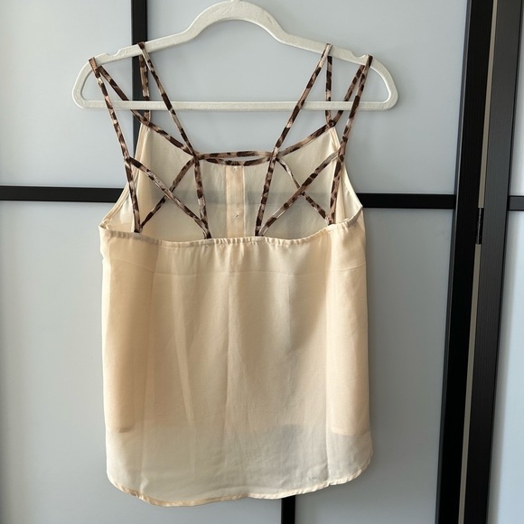 E&M Beige Creme Flowy Tank Top Blouse with Animal Print Straps Cute Buttons - Picture 5 of 12